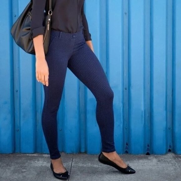 Betabrand Blue Heart Print Heartline Skinny Leg Pull On Yoga Dress Pants Sz L j2 - Picture 1 of 10